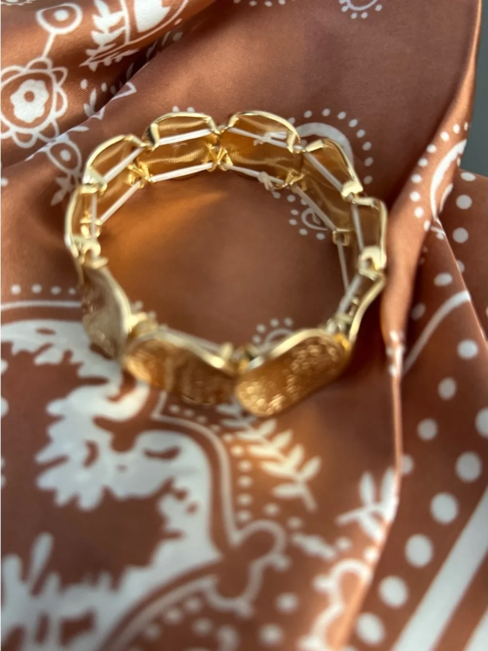 Gold Tone Coin Bracelet Women’s Stretch Statement Chunky Medallion Jewelry